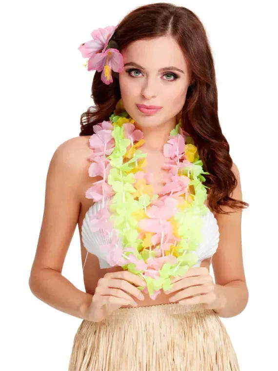 Hawaiian Lei Pack of 3 Flower Necklaces Luau Fancy Dress Tropical Party Accessor