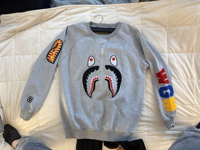 A Bathing Ape Shark Graphic Camouflage Fleece Crew Neck Sweater Men's Size M