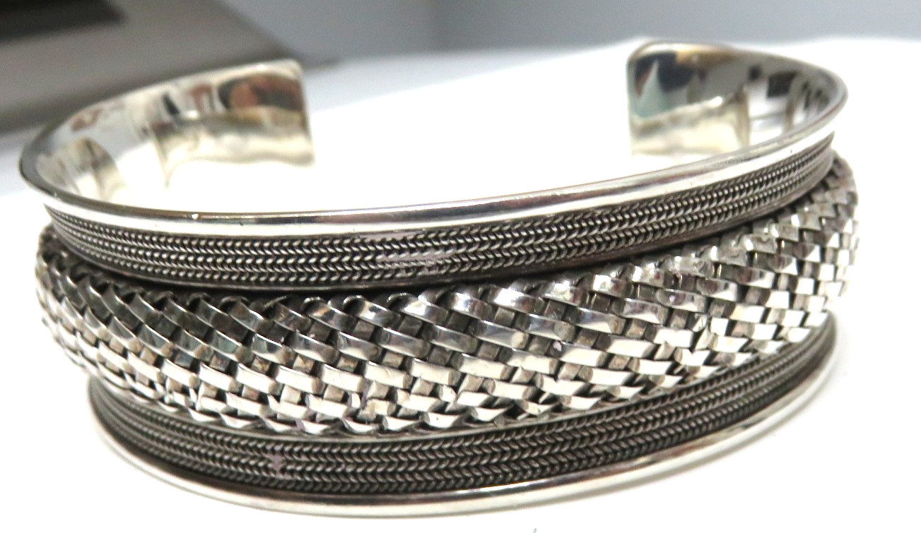 Large Heavy Solid Sterling Silver Cuff Bracelet, … - image 1