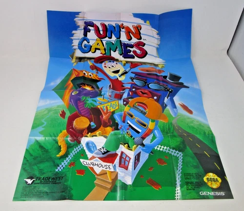 Fun N' Games Promotional Folding Poster Game Insert Retro Vintage SEGA Genesis