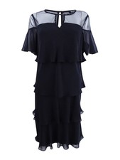 SL Fashions Women's Embellished Tiered Chiffon Dress (4, Black)