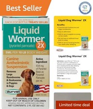Durvet 2X Liquid Wormer - 2 Fl Oz - Safe Daily Treatment for Pets of All Ages