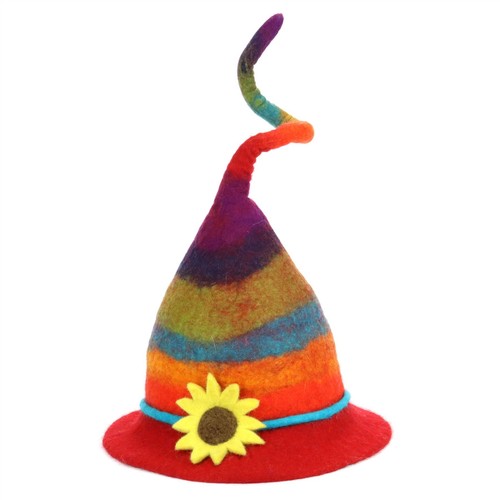 Handcrafted Wool Felt Hat from Nepal Rainbow Flower Festival Handmade Unique - Picture 3 of 3