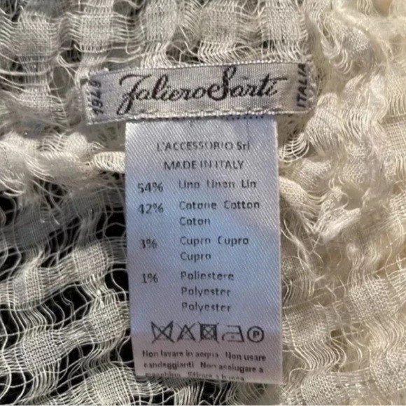 Faliero Sarti Italia 1949 Silver Metallic Thread Ivory Linen Cotton Scarf Wrap - Image 4 of 4