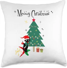 Mid Century Style Funny Xmas Cat Retro Vintage 50'S 60'S Throw Pillow