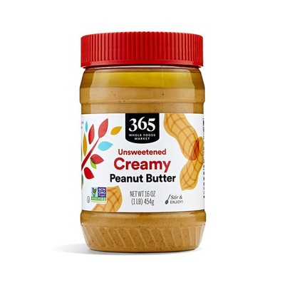 365 by Whole Foods Market, Creamy Peanut Butter, Stir 16 Ounce (Pack of 1) 