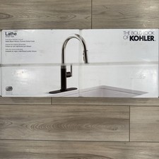KOHLER Lathe Polished Nickel and Matte Black Pull-Down Kitchen Faucet