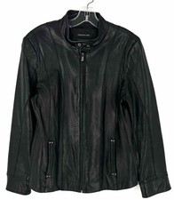 Jones New York Size L Black Zipper Leather AS IS Blazer Jacket