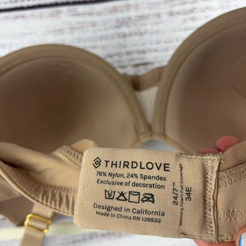 ThirdLove Third Love Bra 24/7 Memory Foam Full Coverage Bra Nude Sz 34E NWT - Picture 5 of 5