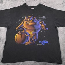 Vintage 1996 Hanes T-Shirt Adult XL Black Looney Tunes Tune Squad Space Jam Taz