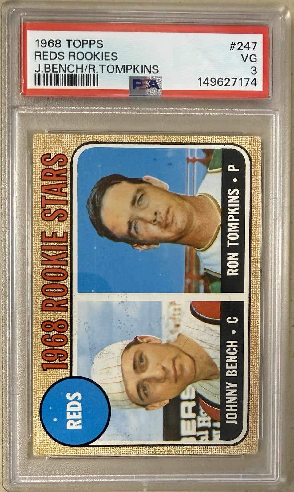 1968 Topps Johnny Bench Ron Tompkins Reds Rookie Stars PSA 3 #247