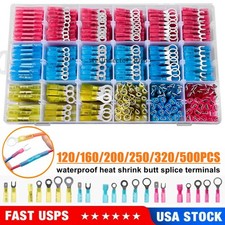 320/500pcs Heat Shrink Butt Wire Connectors Waterproof Crimp Splice Terminal Kit