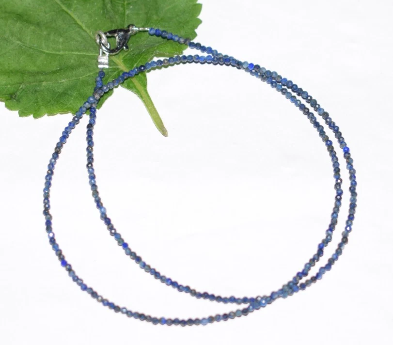 40.6cm Naturale Lapislazzuli Collane 925 Argento Sterling 2 MM Perline Gemma - Immagine 2 di 4