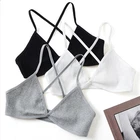 Women Ribbed Triangle Bralette Bra Cross Back Strappy Soft Comfort Lingerie