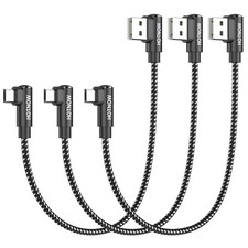 HOTNOW Short Micro USB 90 Degree Cable 1FT 3Pack, Right Angle 1FT, Black