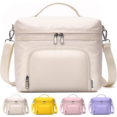 Insulated Lunch Bag PU Leather Cooler 8L Work Everyday Bolsa Almuerzo Beige 