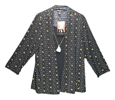 NEW BY Design Womens 3/4 Sleeve 2-Fer Knit Top Puff Print Size XL Necklace Black