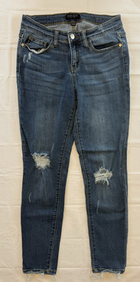 Judy Blue Jeans Slim Fit Sz 7/28 Mid-Rise Distress Stretch Denim JB82146DK 27x27