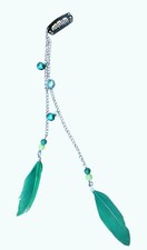 9 Inch Long Green Feather Hair Clip w Beads  Chains For Boho Styling