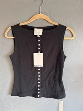 REFORMATION JULIE KNIT TOP BLACK SLEEVELESS BUTTON FRONT HIGH NECK MEDIUM SMALL