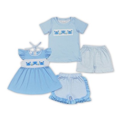 Toddler Girls Sibling Summer Blue Carb Top Striped Shorts Outfit