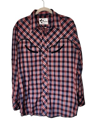 #ad Denver Manufacturing Western Pearl Snap Button Down Plaid Long Sleeve Shirt Vtg $49.99