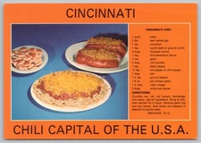 Cincinnati Chili Capital of the USA Recipe Spaghetti Chili Dog Postcard UNP 4x6