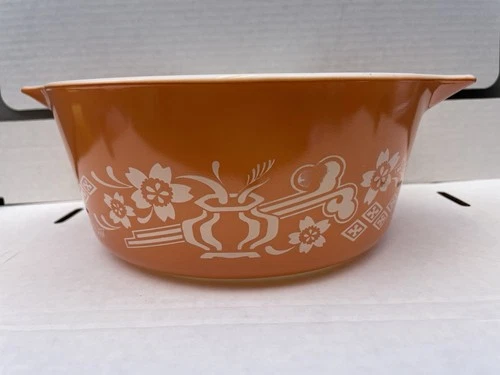 Vintage Pyrex 485-B Orange Dynasty Rose Promotional 2.5L Casserole Dish