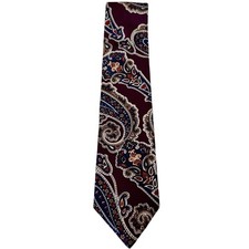 Vtg Christian Dior Monsieur Silk Tie Burgundy Navy Blue Gold Paisley Made in USA