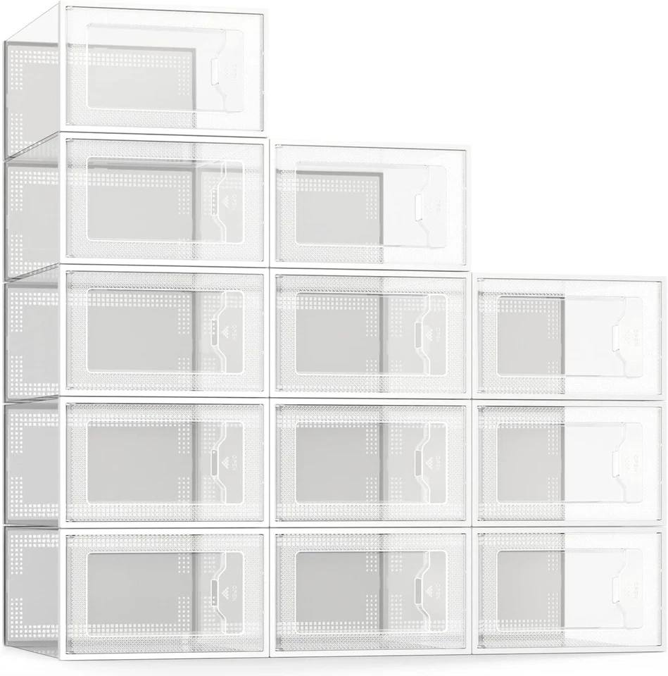 12/24 Pack XL Clear Drop Side Shoe Boxes Stackable Sneaker Storage Display Case - Image 2 of 4