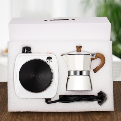 2-in-1 Moka Pot Espresso Set with Electric Stove 3 Cup Aluminum Stovetop Coffee