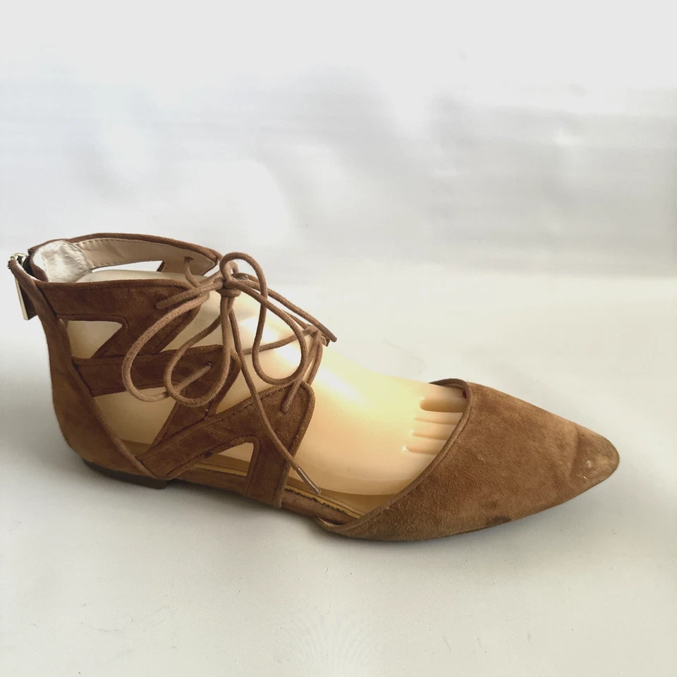 Jessica Simpson Ziana Women Size 8.5 M Tan Suede Lace Up Pointy Toe Shoes - Imagem 2 de 4