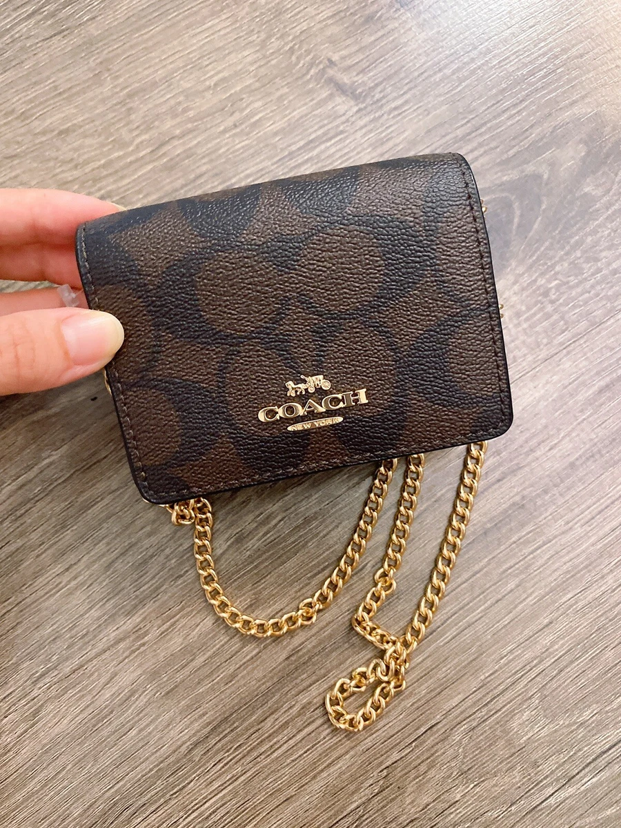 Coach Brown/Black Signature Canvas Mini Wallet On A Chain Coach