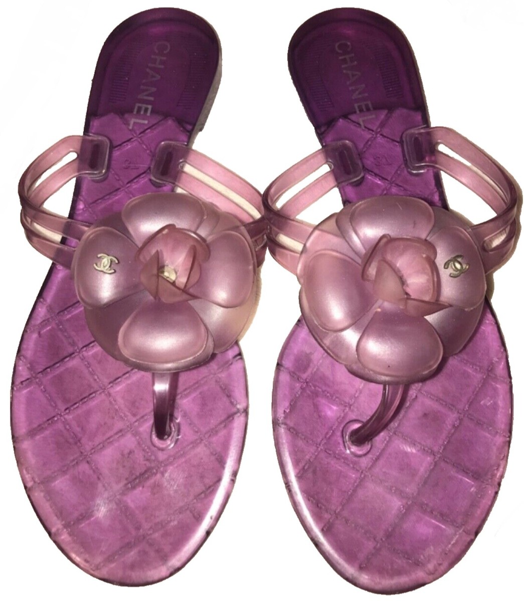 Chanel Purple Camellia Jelly thong sandals/Flip Flops - sz 37 | eBay