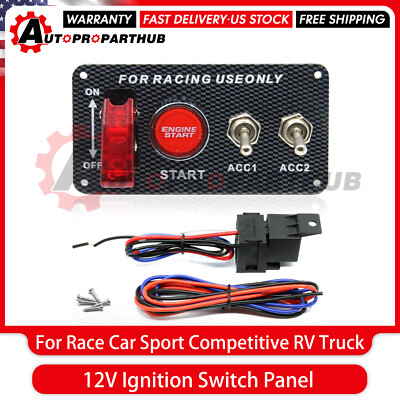 Carbon Ignition Switch Panel Engine Start Push Button LED 12V Toggle Racing Car