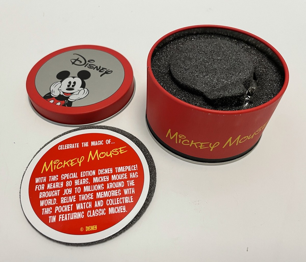 Mickey Mouse Classic  Pocket Watch And Collectable Tin New Red Tin Mickey Mouse Silver Tone Pocket Watch Special 80  main image 2
