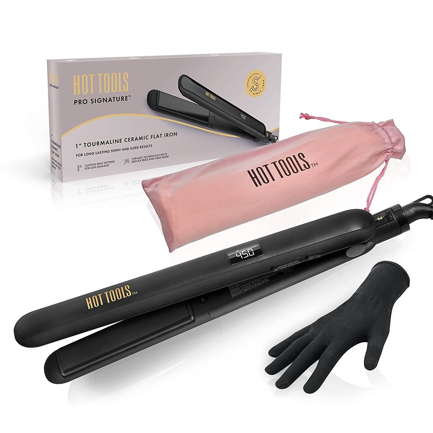 Hot Tools Pro Signature Ceramic + Tourmaline Flat Iron For Sleek Results,...