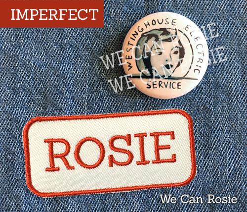 Rosie patch and pin, iron on, Rosie the Riveter, collar pin, costume