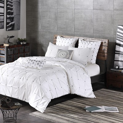 Beautiful 100 Cotton Cover White Grey Tufted Comforter Sham 3 Pc