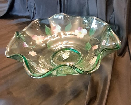 Vintage Fenton Floral Iridescent Satin Hand Painted Bowl Dish - Picture 9 of 12