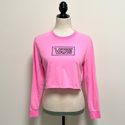 Vans After Dark Bright Pink Black Embroidered Long Sleeve Cropped Shirt XS 