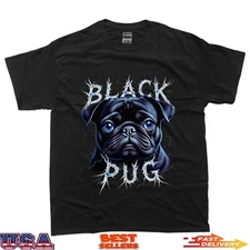Funny Black Pug Lover Design Heavy Metal Black Pug T-Shirt