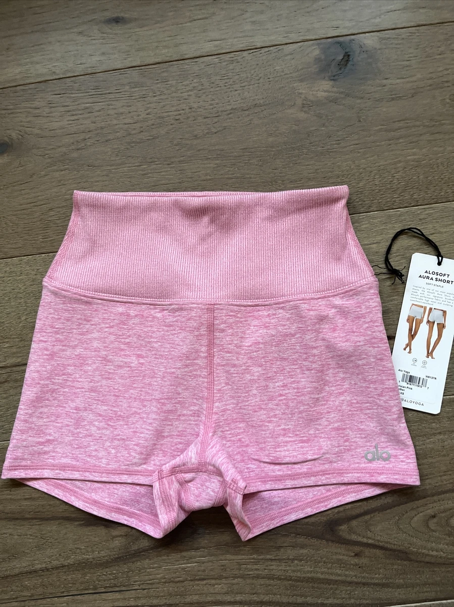 Alo Yoga Alosoft Aura High Waist Shorts Heather Pink Size XS Athletic  Workout