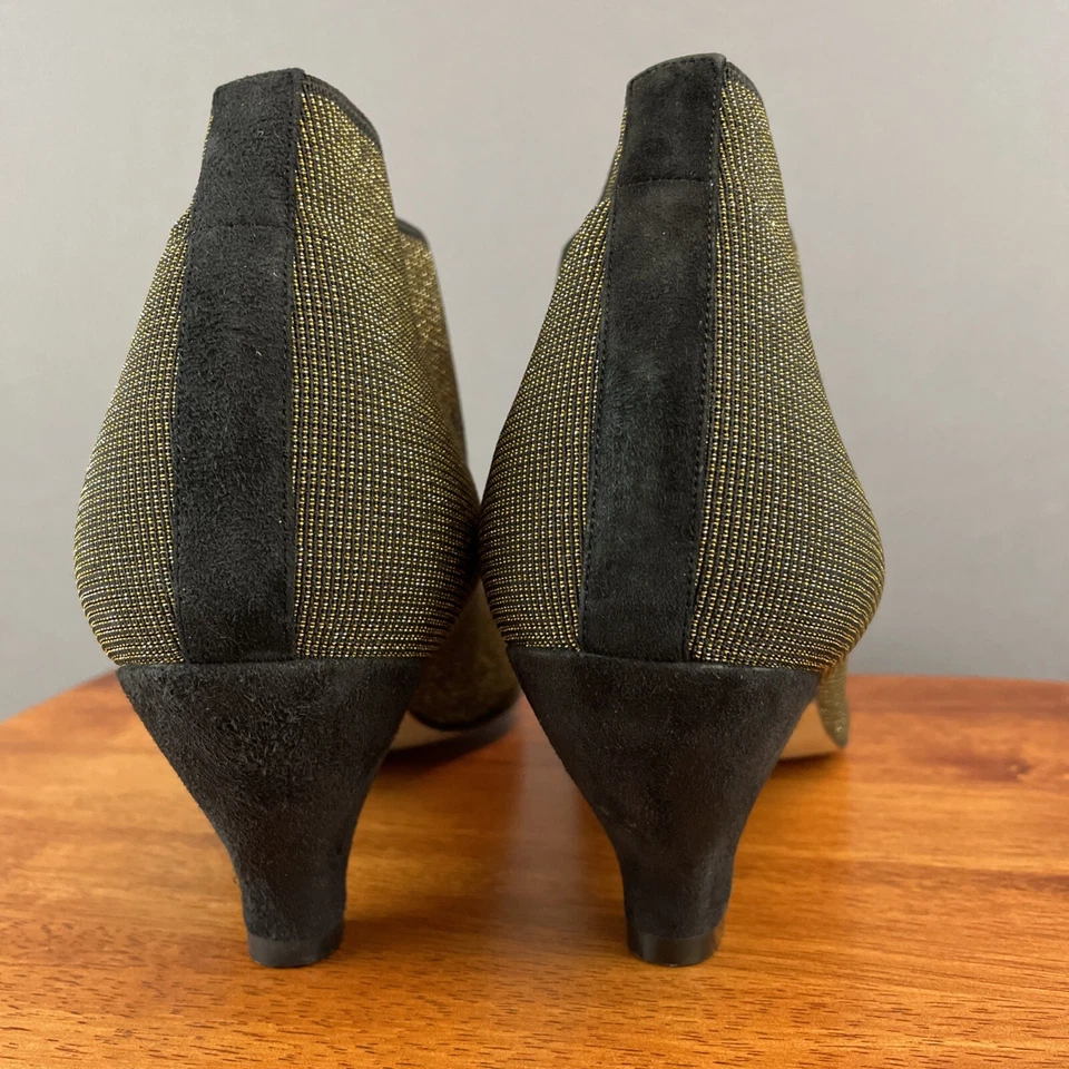 Sesto Meucci 9,5 М низкий котенок каблук заостренный носок черное золото эластичной насосы каблуки - Изображение 3 из 4