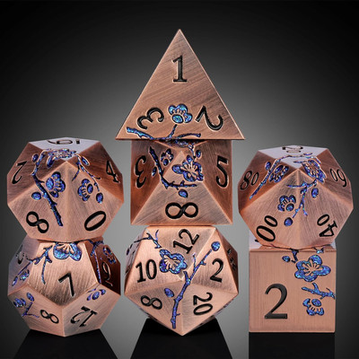 Metal Dice 7 PCS Heavy Solid Metallic Flower DND Dice Set with Gorgeous Gift Cas