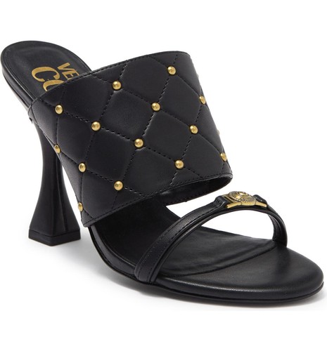 NUOVI SANDALI SLIP ON VERSACE JEANS COUTURE NERI FONDO FLAIR PUNTA APERTA MULE TAGLIA 8