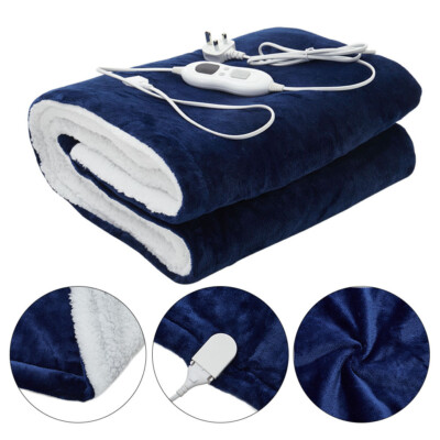 Dark Blue Electric Heated Throws Over Blanket Machine Washable