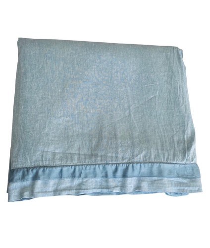 Pottery Barn Linen Silk Trim QUEEN SIZE Duvet Cover Ashley Blue Light Blue - Picture 11 of 14