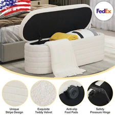 45.5" Upholstered Storage Ottoman Bench Fabric End of Bed Stool Entryway Sofa US