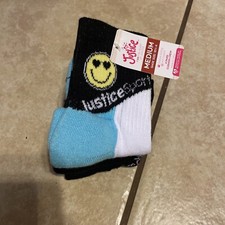 4 Pairs Justice Crew Socks Girls Size M 10.5-4 Logo NEW